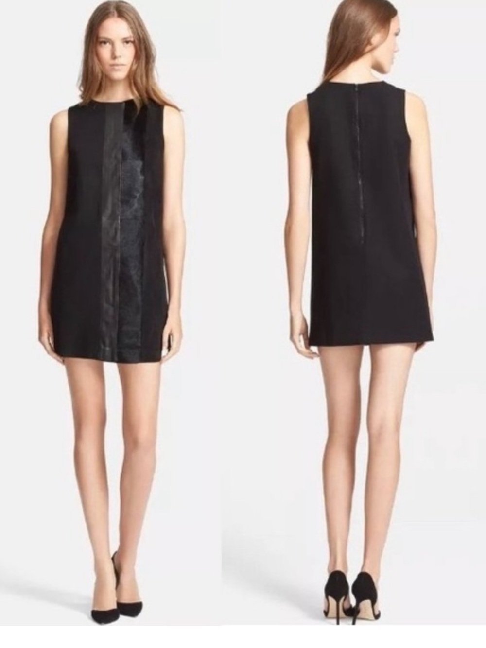 Theory Elso Black Shift Fur Suede Leather Dress Size 6